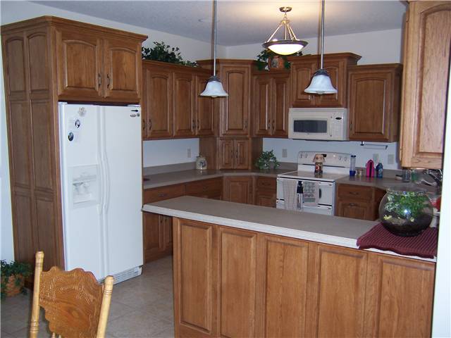 Hickory cabinets - Raised panel doors and side panels - Standard overlay style - Corian solid surface countertops